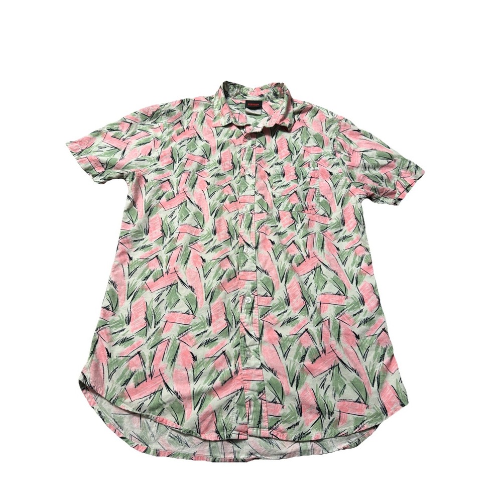 Stranger Things Netflix Casual Pink & Green & Black Button Up Shirt Men's Medium